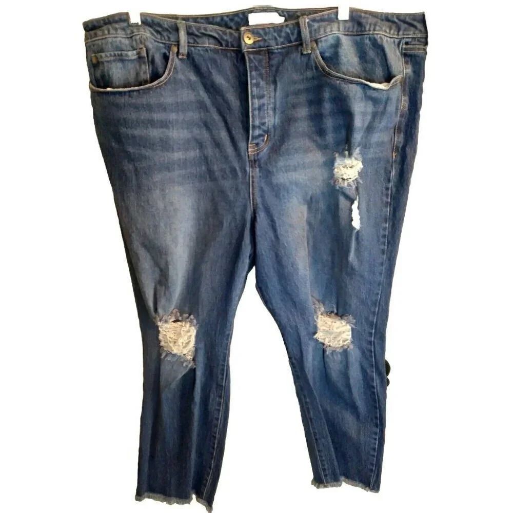 Torrid Distressed Jeans Button Fly Raw Hem High Waisted Sz 24S